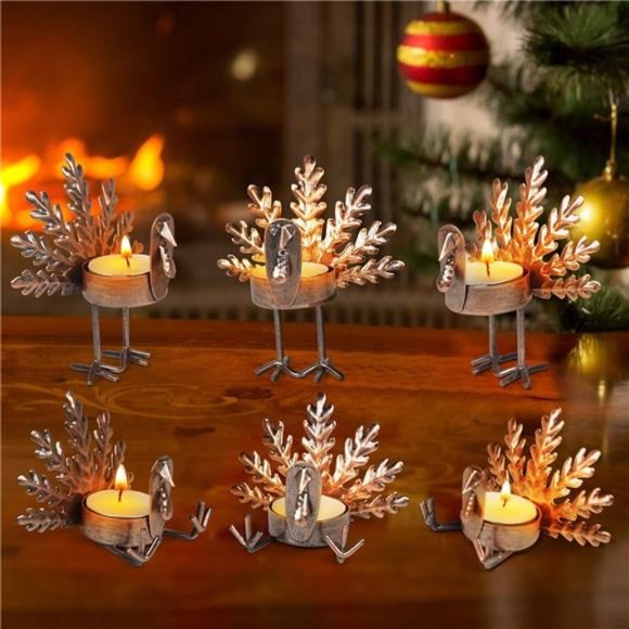Set of 6 Turkey Tea Light Candle Holders Thanksgiving Centerpiece - Picture 1 of 7
